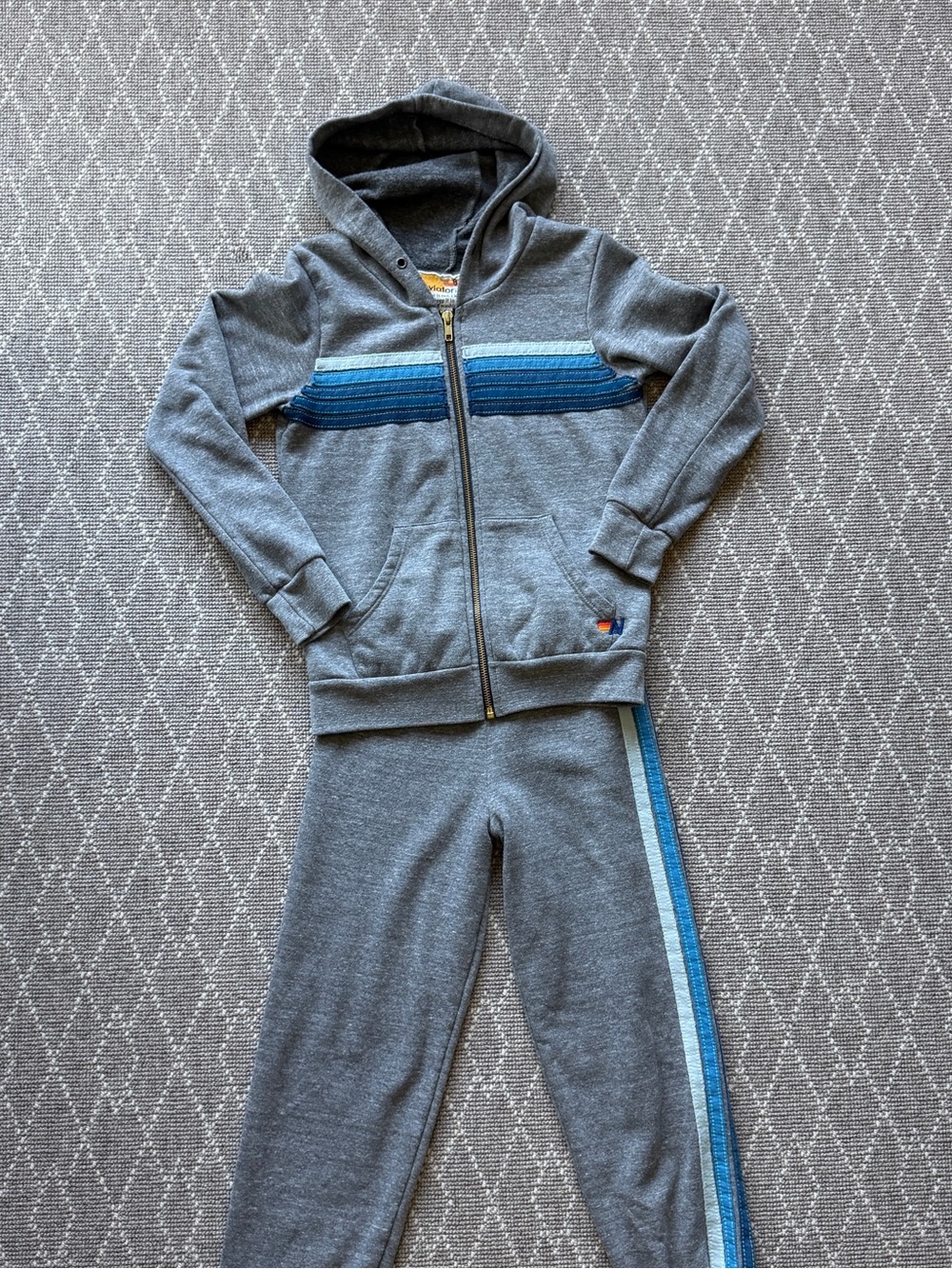 Aviator Nation Kid’s Grey Hoodie & Joggers 5 Stripe Blue Ombré